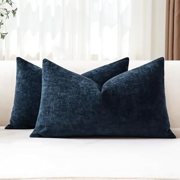 Eryueer Set of 2 Cushion Covers 30x50 cm Soft Chenille Navy Blue Decorative Throw Pillow Covers 12x20 Inch Lumbar Cushion Case Solid Pillowcases for Couch Sofa Living Room Bed Home Decor (Navy Blue)