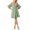 thumbnail image 2 of INSPIRE CHIC Women's Off the Shoulder Dresses Casual Puff Sleeve Mini Floral Dress Green XS, 2 of 5