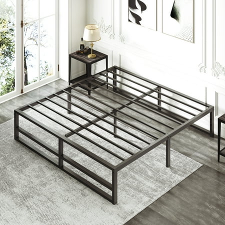 Amolife King Size Metal Platform Bed Frame with 14  Under Bed Storage  Black