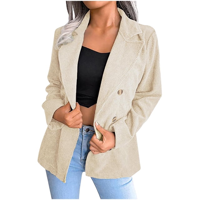 Mujeres Clásico Color Sólido Pana Manga Larga Botón Casual Blazer Chaqueta Tops Abrigo Pompotops qwe17503