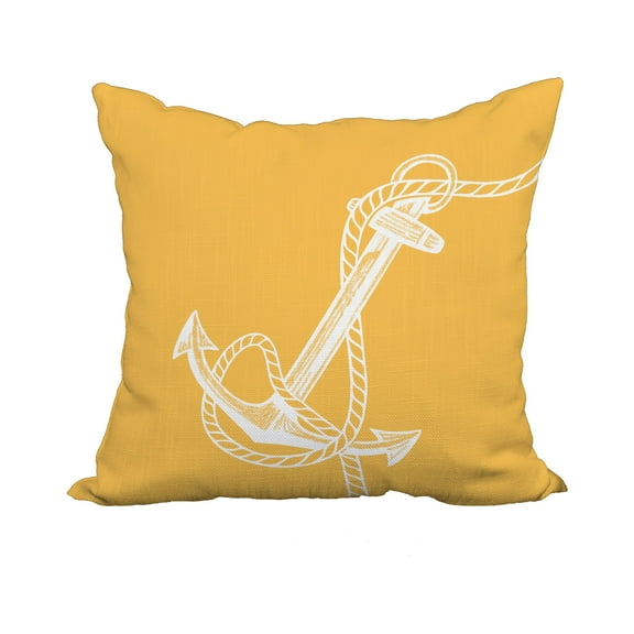 18 x 18 Inch Yellow Nautical Print Decorative Polyester Throw Pillow with a Linen Texture