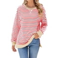 thumbnail image 3 of Sudadera Oversize para Mujer, Verano 2025, Cuello Redondo, Rayas, Larga, Aberturas Laterales, Sudaderas con Capucha Y2K Rojo y M, 3 of 10