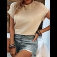 thumbnail image 4 of Blusas de Verano para Mujer, Camisetas de Cuello Redondo y Corta, Camisas de Trabajo Informales con Textura, Blusas Holgadas Albaricoque S, 4 of 7