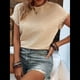 thumbnail image 4 of Blusas de Verano para Mujer, Camisetas de Cuello Redondo y Corta, Camisas de Trabajo Informales con Textura, Blusas Holgadas Albaricoque XL, 4 of 7