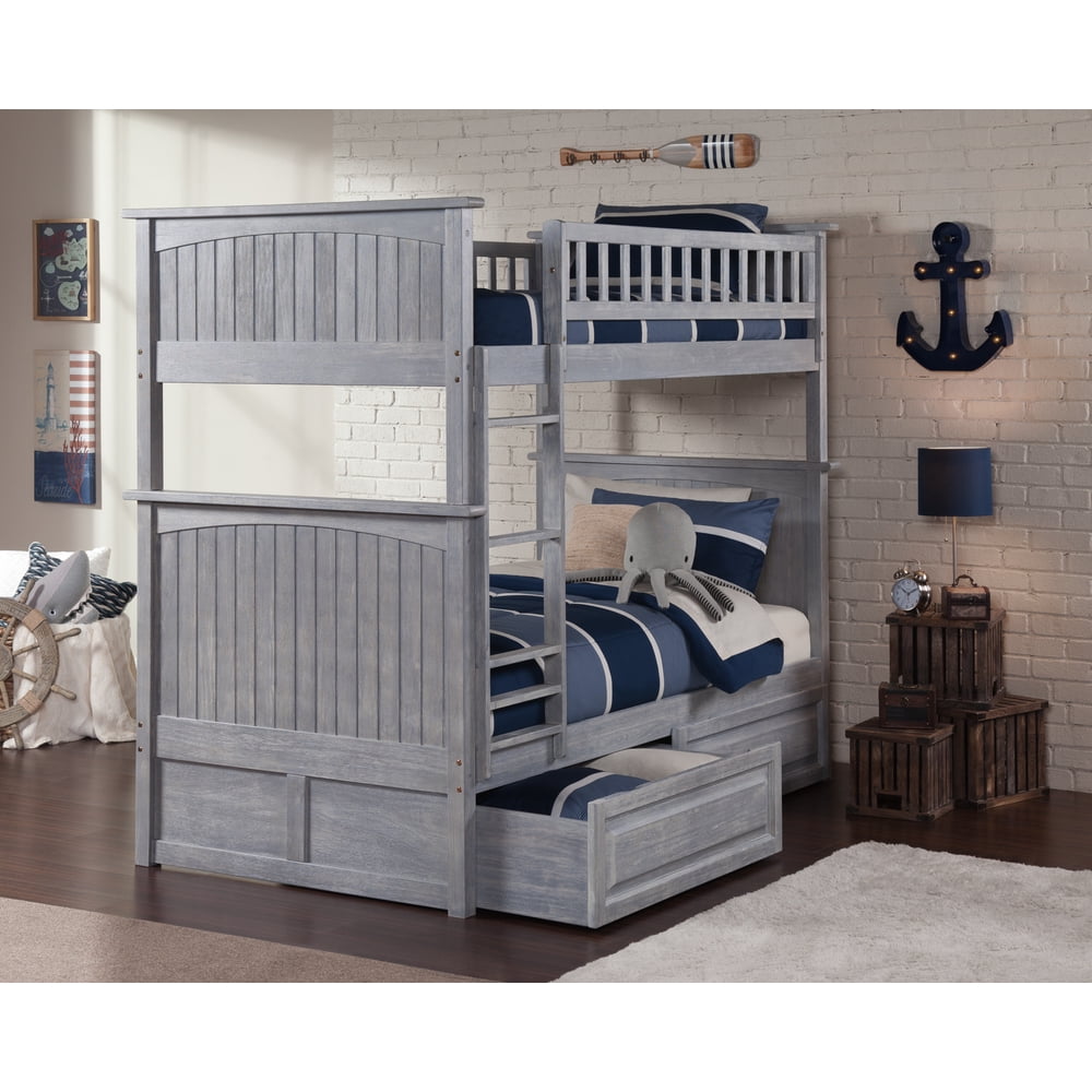 Nantucket Bunk Bed Twin over Twin with Raised Panel Drawers in