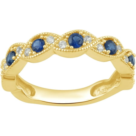 - Diamond Accent And Blue Sapphire Gold Tone Sterling Silver Anniversary Band