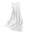 thumbnail image 2 of Fartey Cotton Linen Tank Dresses for Women 2025 Casual Summer Sleeveless Dress Loose Fit Crew Neck Pleated Dresses with Drawstring Solid Color Beach Sundress White M-2XL, 2 of 6