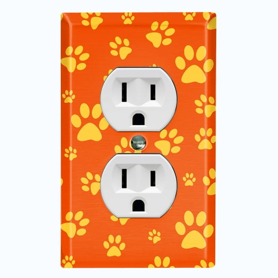 Metal Light Switch Plate Cover Puppy Dog Paw Prints Orange Yellow DOG028