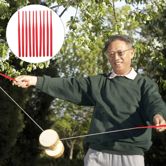 OUNONA Set of 10 Red Chinese Yoyo Juggling Sticks with Synthetic Fiber for Fitness, Coordination, Experts, and Seniors