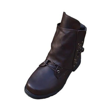 OJSFQUFP Womens Shoes Winter Warm Boots Zipper Women s High Short Shoes Heels Retro Fashion Boots Breathable Women s Boots Platform Booties for Women Brown 43