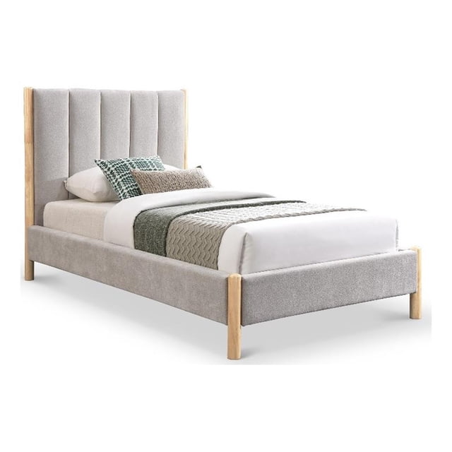 Meridian Furniture Lit Simple en Tissu Gris Kona
