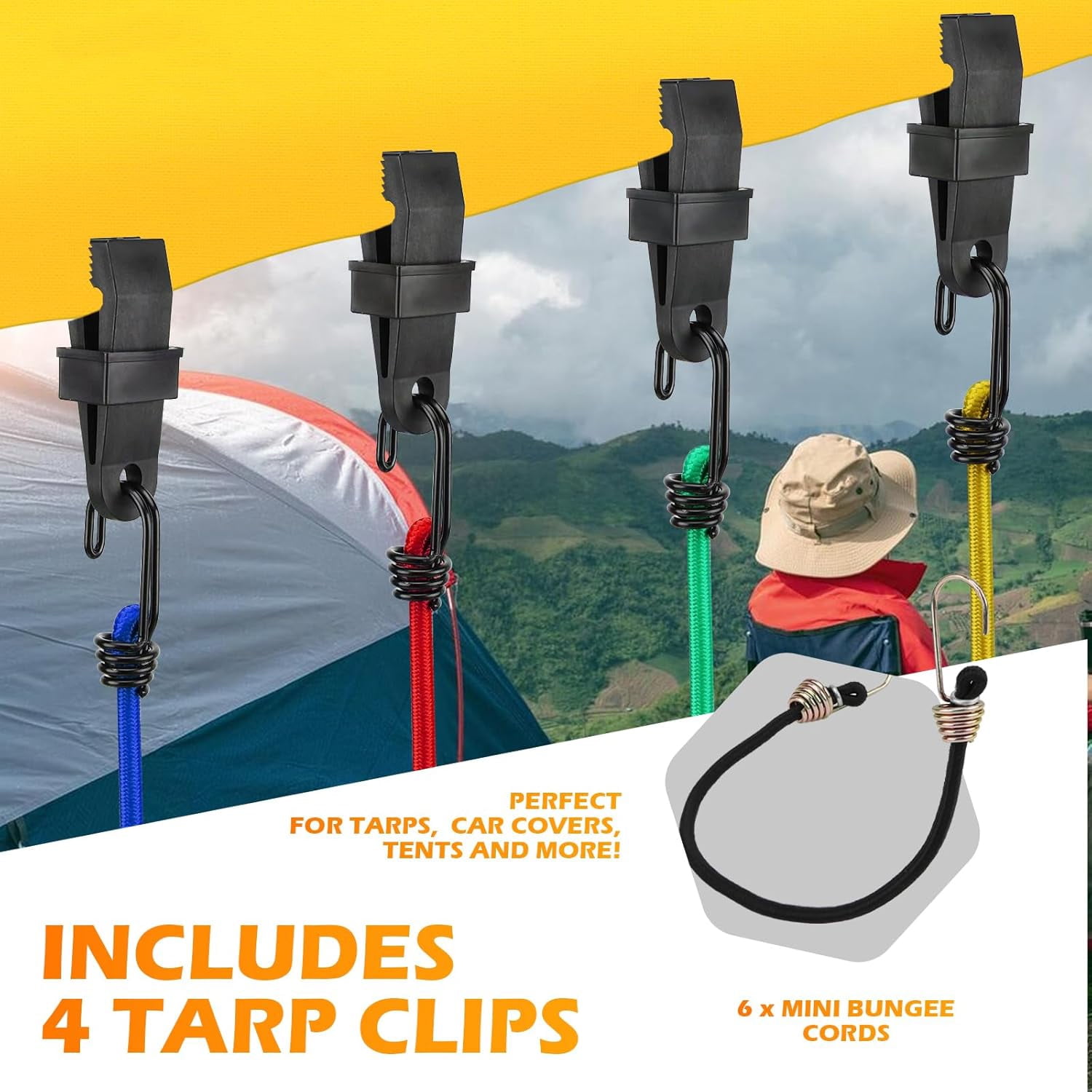 Rongsi 33 Piece Premium Bungee Cords Assortment Jar, Includes 10", 18", 24", 32", 40" Bungee Cord with Hooks, 6" Nylon Cable Ties, 8" Canopy Tarp Ball Ties and Tarp Clips