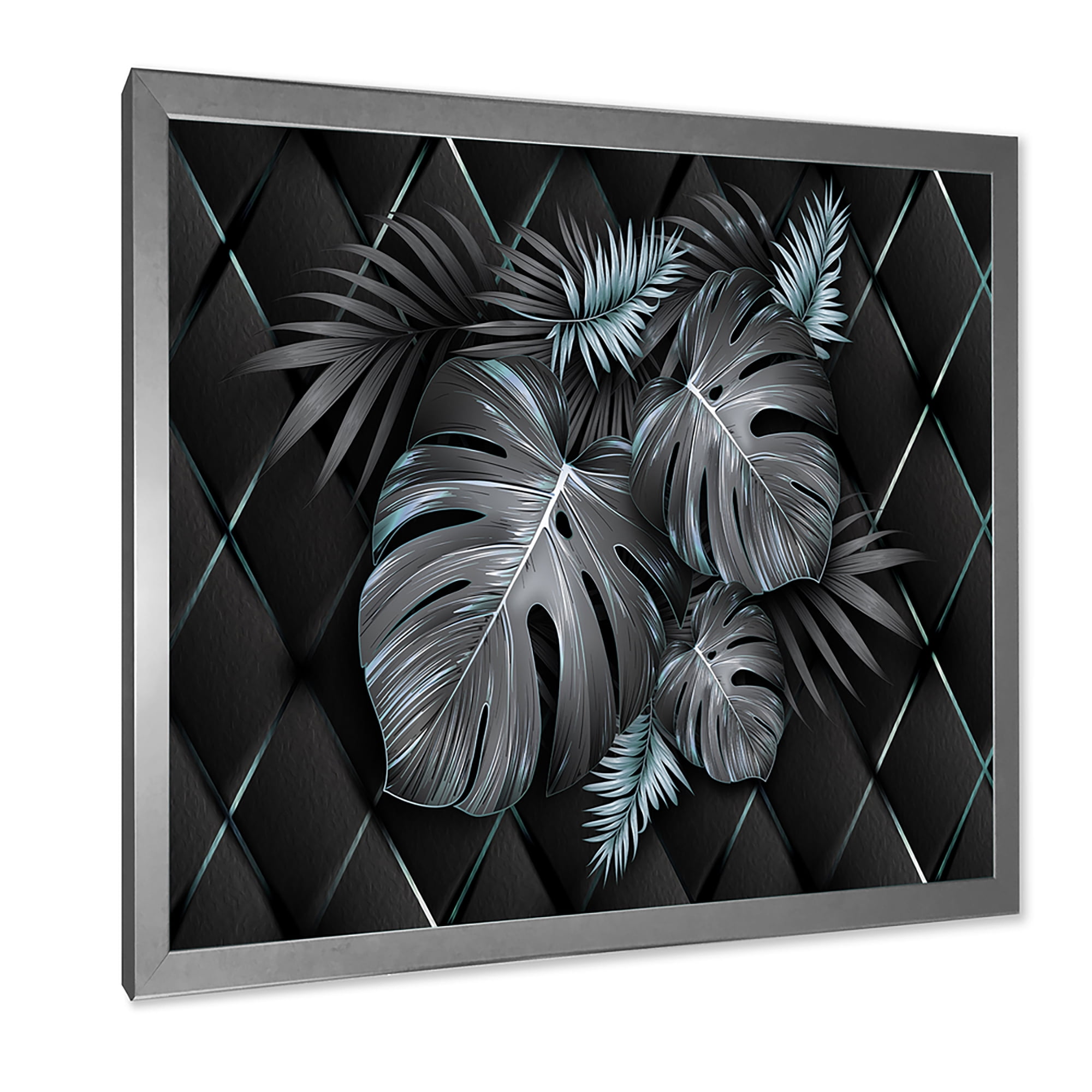 Designart 'Gold and Black Tropical Leaves I' Modern Framed Art Print