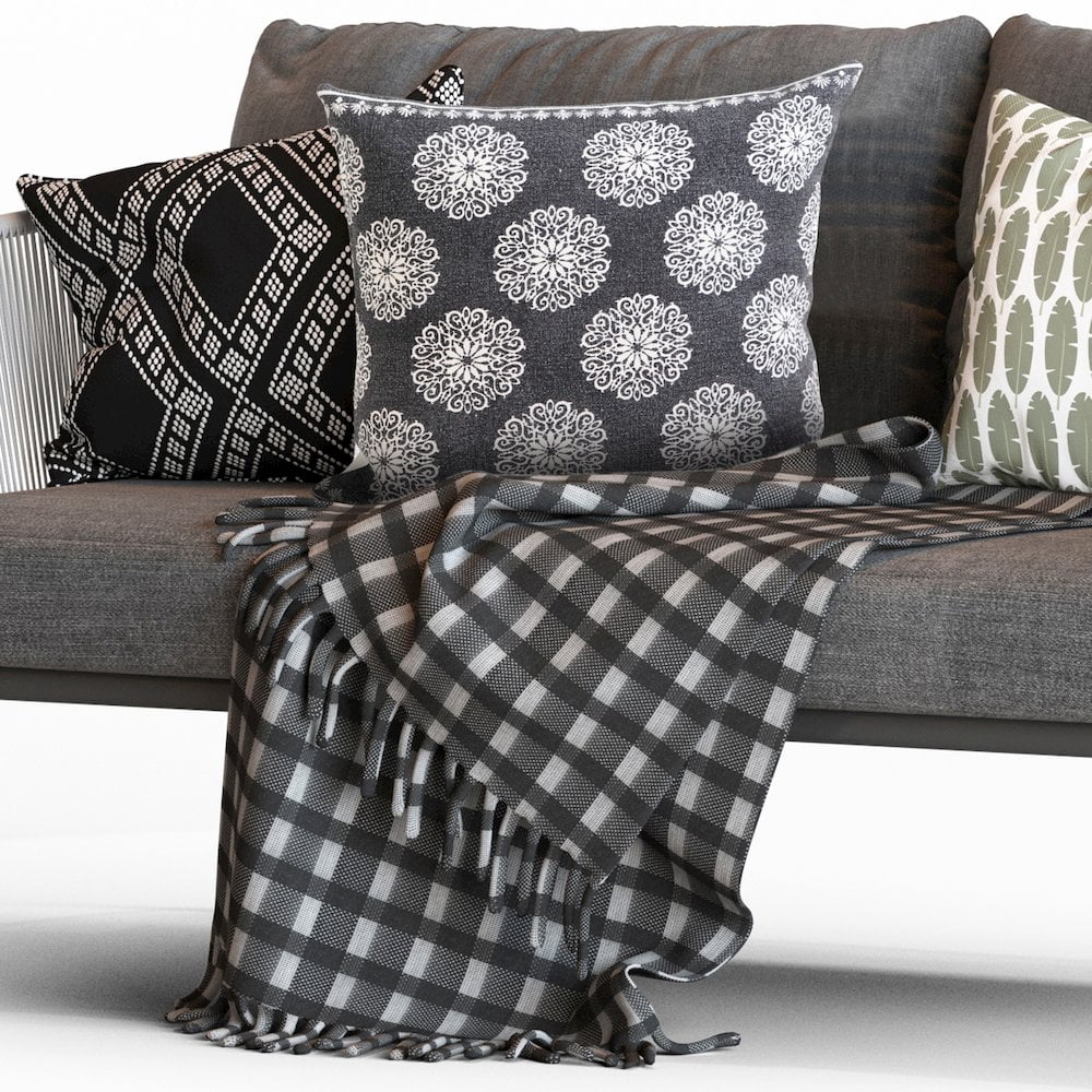 LR Home Ox Bay Hand-Woven Black/White Floral/Botanical All-Natural Cotton Pillow Cover