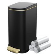 Slim Bathroom Trash Can with Lid, 2.6 Gallon (10 L) Stainless Steel Step Small Garbage Can with Removable Inner Bucket, Soft Close, Anti-Fingerprint Finish (Matt Black)
