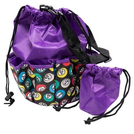 Bingo Bag and Coin Purse Set - Bingo Ball Print Design - Adjustable Shoulder Strap - Cotton and Nylon - Purple