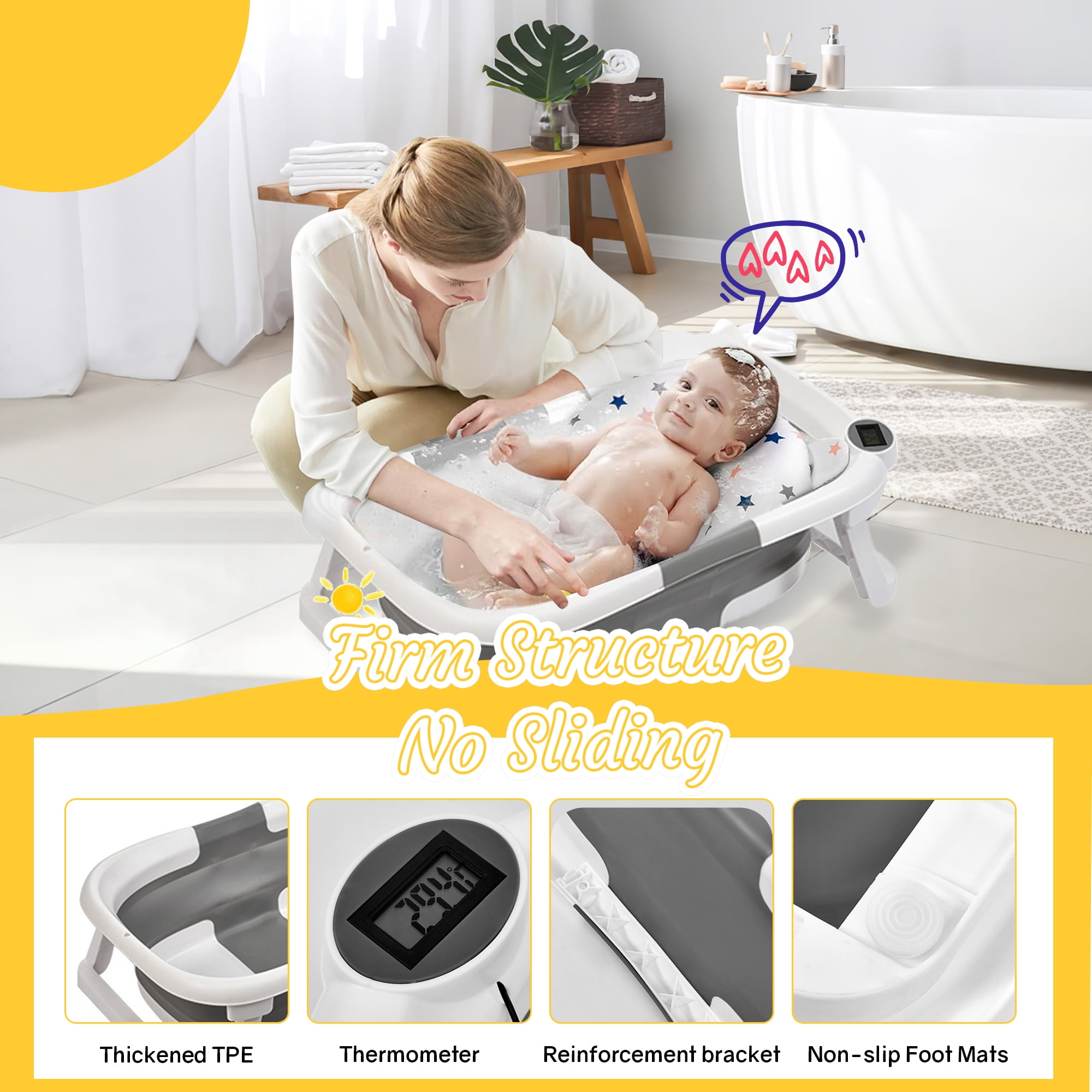 LAZIOEGR Baby Bathtub Collapsible Bathtub for Newborn, Portable Bathtub, Gray