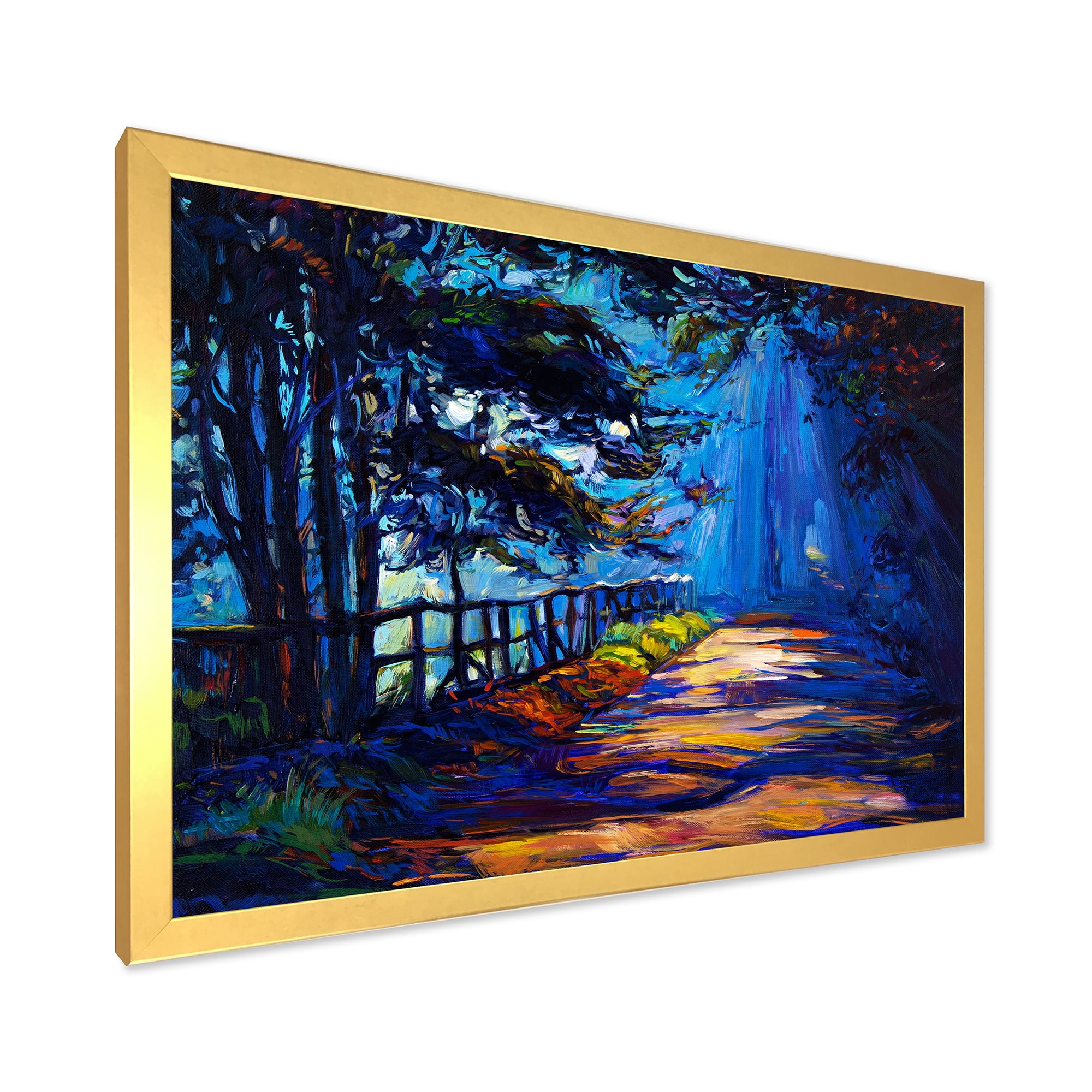 Designart 'Park Road In The Afternoon Shadows' Lake House Framed Art Print