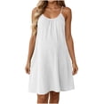 thumbnail image 2 of TAGOLD Womens Camis Sleeveless Round Neck Dress Faux Linen Pleated Adjustable Strap Beach Dress Summer, 2 of 5