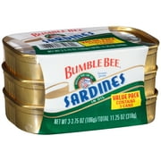 (2 pack) (6 Cans) Bumble Bee Sardines in Oil, Gluten Free Food, High Protein Snacks, 3.75oz