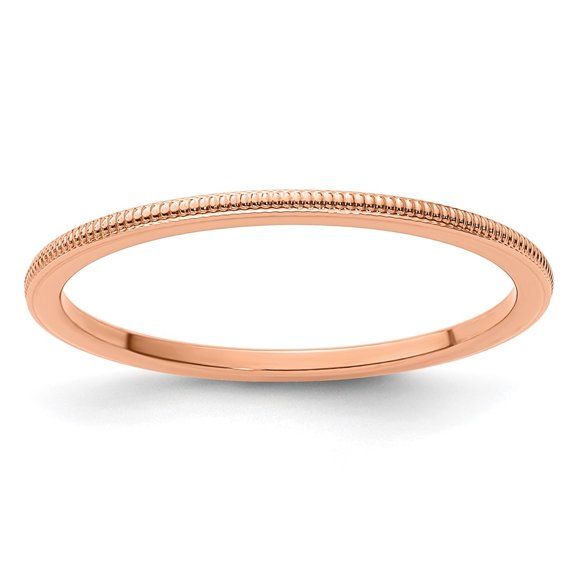 Diamond2Deal 10K Rose Gold 1.2mm Milgrain Stackable Band Ring for Women Size 10