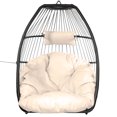 thumbnail image 4 of Barton Premium Hanging Chair Lounge Chair Patio Egg Chair UV Resistant Fluffy Cushion Large Basket Porch Lounge, Cream, 4 of 7