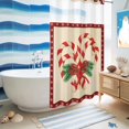 thumbnail image 5 of No Hook Shower Curtain with Built-in Rings - Red Christmas Pattern Washable Waterproof Fabric Bathroom Curtains for Hotel,Rentals, Stall 54 X 78 Inch , Candy Cane Bow Pine Branch, 5 of 9