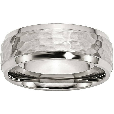 Primal Steel Stainless Steel Beveled Edge 8mm Hammered and Polished Band, Available in Multiple Sizes