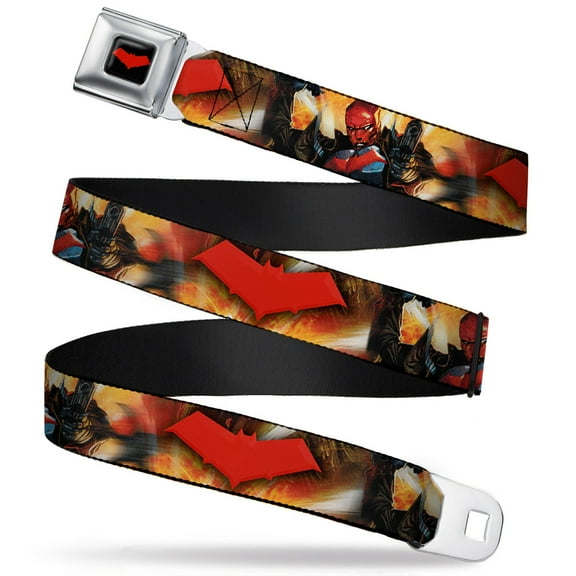 DC Comics Belt, Seatbelt Buckle Belt, Red Hood And the Outlaws 29 Shooting Explosion Cover Logo, 34 to 52 Inches