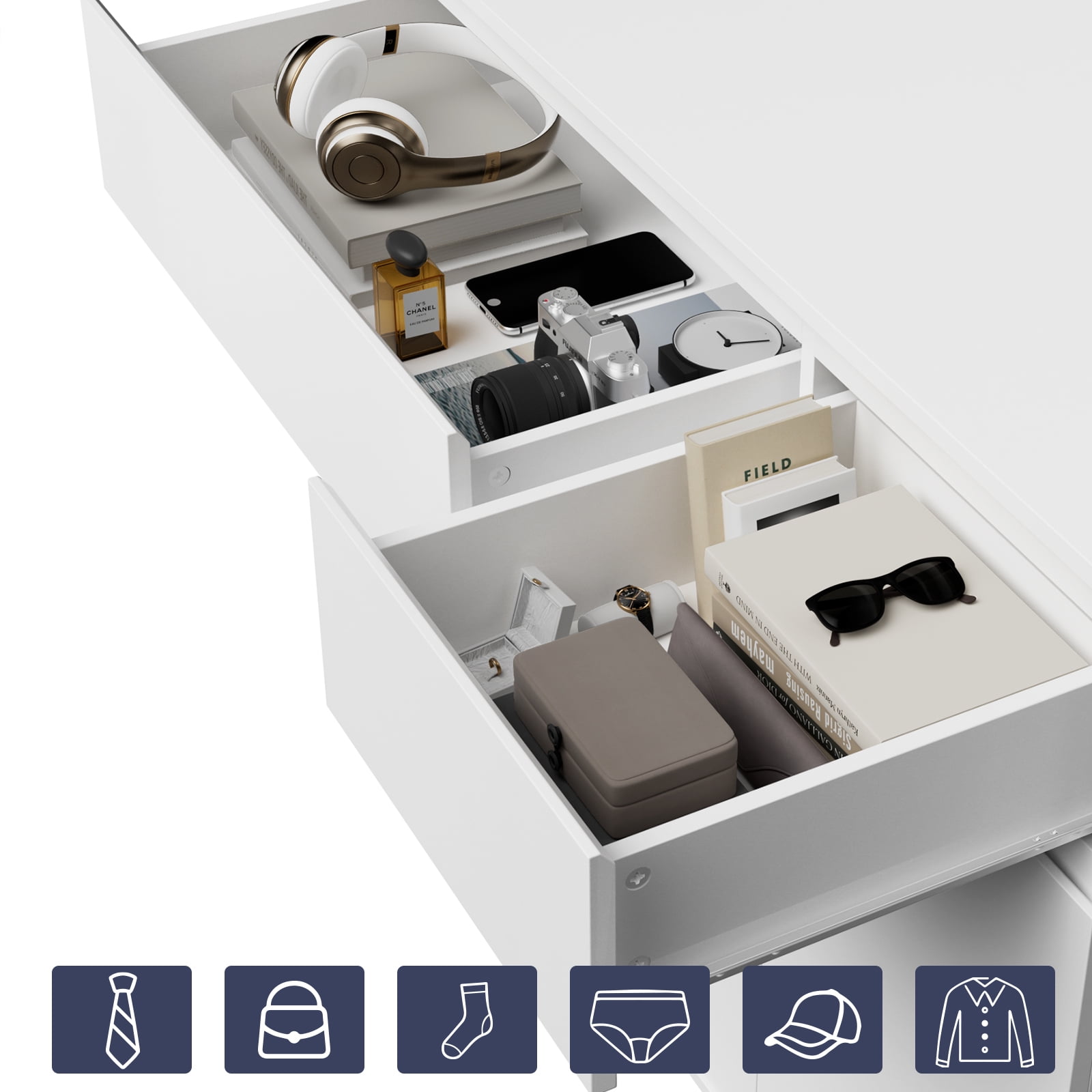 Homfa 5 Drawer White Dresser with Door, Modern Accent Storage Cabinet Chests of Drawers for Bedroom Living Room