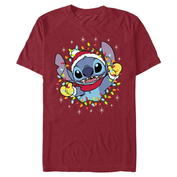 Mens Lilo & Stitch Decked Out in Christmas Lights T Shirt