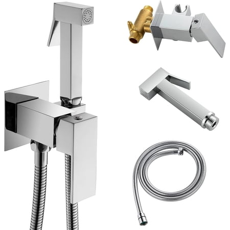 Warm Water Bidet Sprayer for Toilet with Hot and Cold Brass Rough-in Valve, Stainless Steel Handheld Bidet Attachment Set for Feminine, Pets and Baby Diaper Wash, Chrome Polished