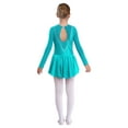 thumbnail image 4 of Yeahdor Kids Girls Figure Skating Dress Rhinestone Mesh Irregular Ballet Dan Dress Performance Dancewear Lake Green 12, 4 of 7