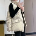 thumbnail image 4 of IROINNID Women's Sleeveless Puffer Coat Stand Collar Short Cover-up Pocket Vest Winter Turn Down Collar Zipper Solid Outerwear, Gold, 4 of 7