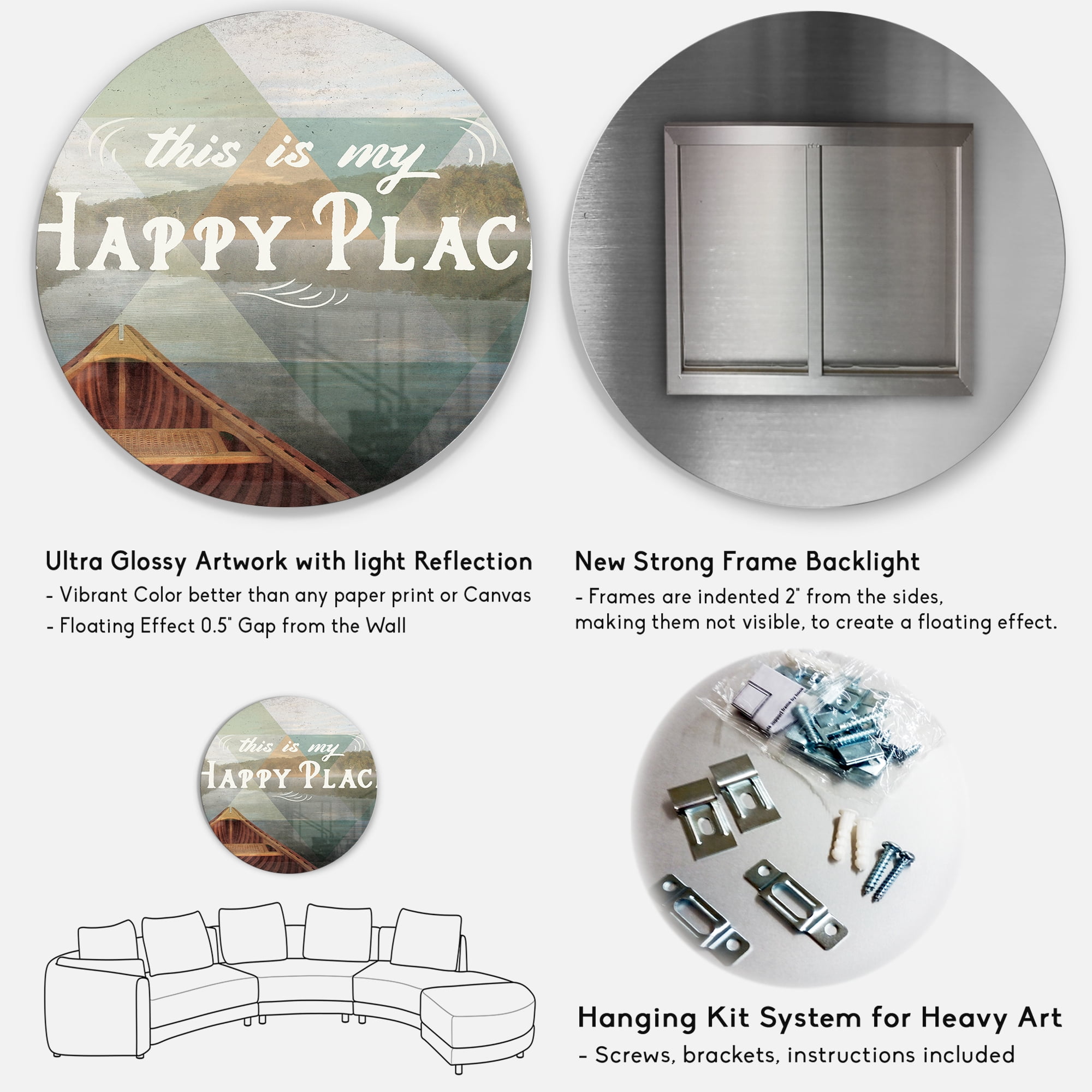 Designart 'Designart 'Lake House Happy Quote' Farmhouse Metal Circle Wall Art