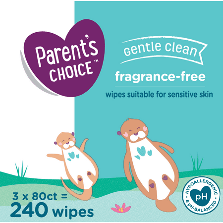 Parents Choice Fragrance Free Baby Wipes, 3 Flip-Top Packs (240 Total Wipes)