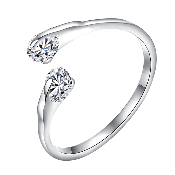 Yoursfs Silver Two-stone CZ Statement Rings For Women 18K White Gold Plated Wedding Band Promise Ring Fashion Jewelry Gift (Size 6)