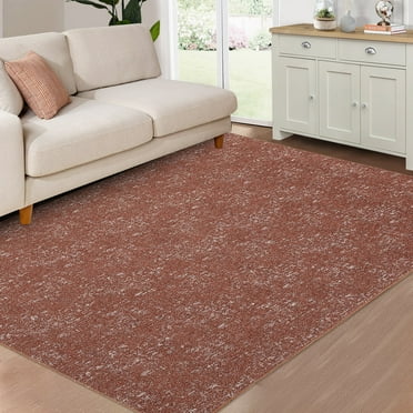 8x10 Modern Jacquard Area Rug - Machine Washable, Non-Slip, Stain Resistant, Brick Red