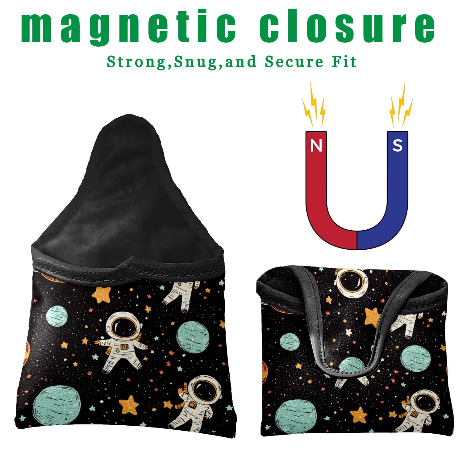 Golf Mallet Putter Cover Premium Leather Golf Putter Head Cover with Magnetic Closure, Golf Cover for Men and Women Astronaut Planet