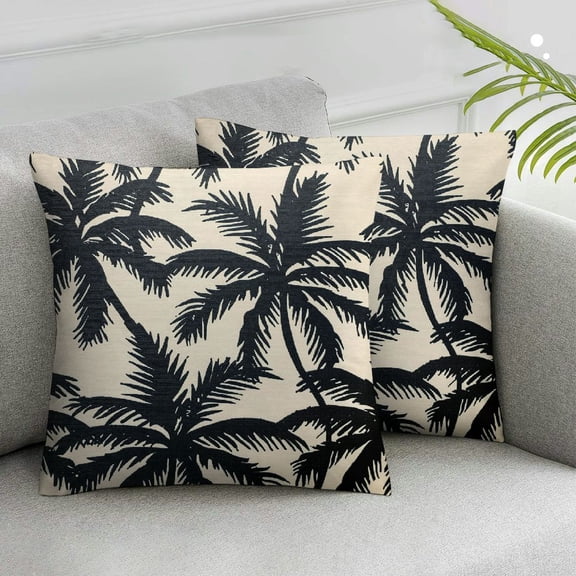 JRXY Whtie Black Palm Tree Pillow Covers Set of 2 Tropical Coconut Trees Coastal Plant Throw Pillows Summer Beach Neutral Pillow Cases Farmhouse Home Decor For Cushion Couch Sofa Outdoor White
