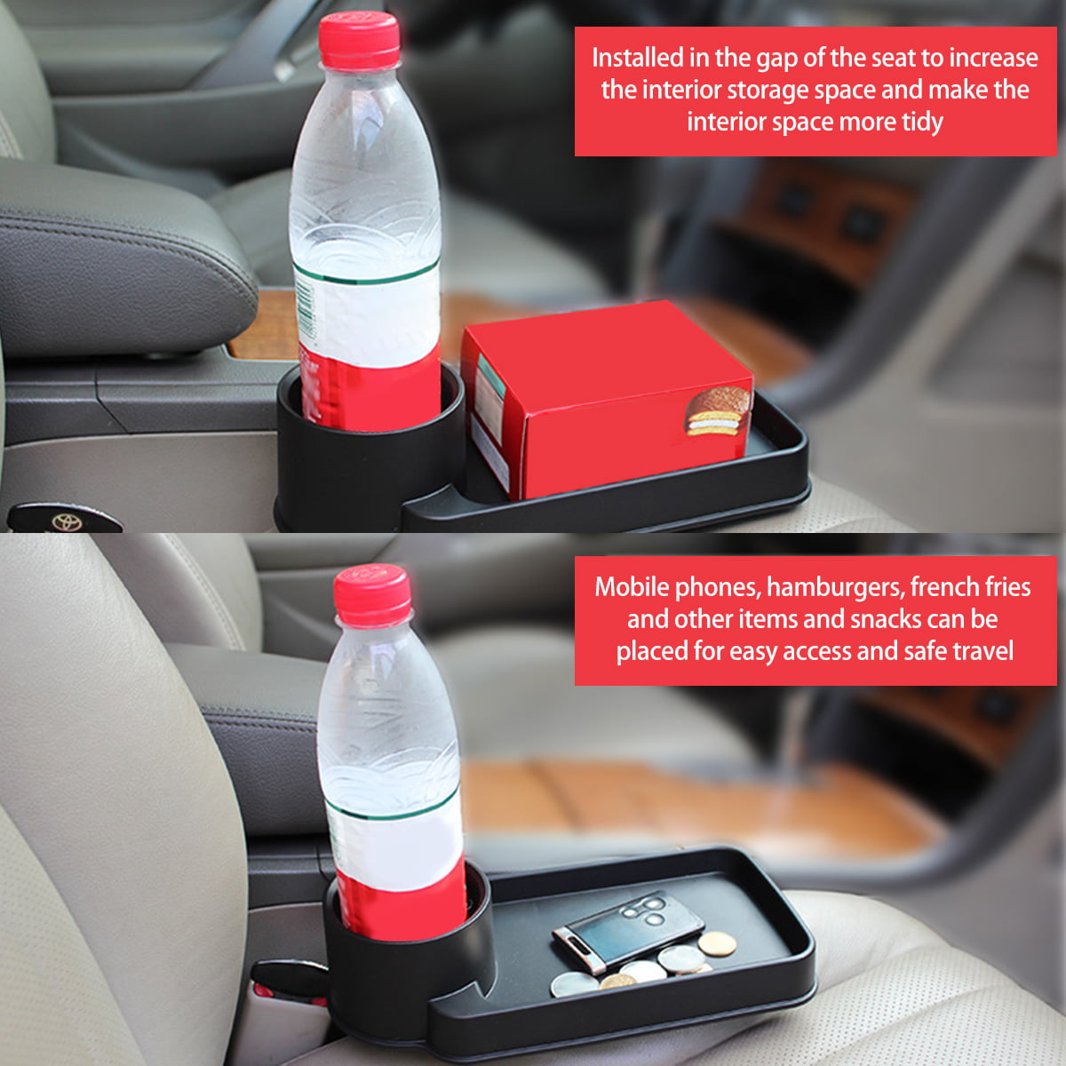 Hands DIY Car Drink Holder Car Seat Seam Wedge Cup Holder Universal Extra Cup  Holder Tray Multifunctional Seat Seam Gap Wedge Storage Organizer Drink  Holder for 2.7 Bottle Cup Food Phone 