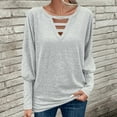 thumbnail image 3 of TKLPEHG Long Sleeve Womens Tops Loose Cutout V Neck Lantern Sleeve Tunic Tops Going Out Casual Fall Fashion Clothes (Gray,M), 3 of 6