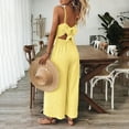 thumbnail image 6 of MORTTIC Women's V-Neck Sleeveless Wide Leg Jumpsuit with Adjustable Straps & Back Bow Tie Spring Summer Flowy Romper Yellow，XL, 6 of 7
