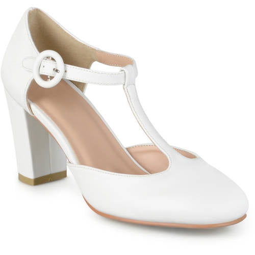 Brinley Co. Women's Tstrap Chunky Heel Round Toe Classic Matte Pumps