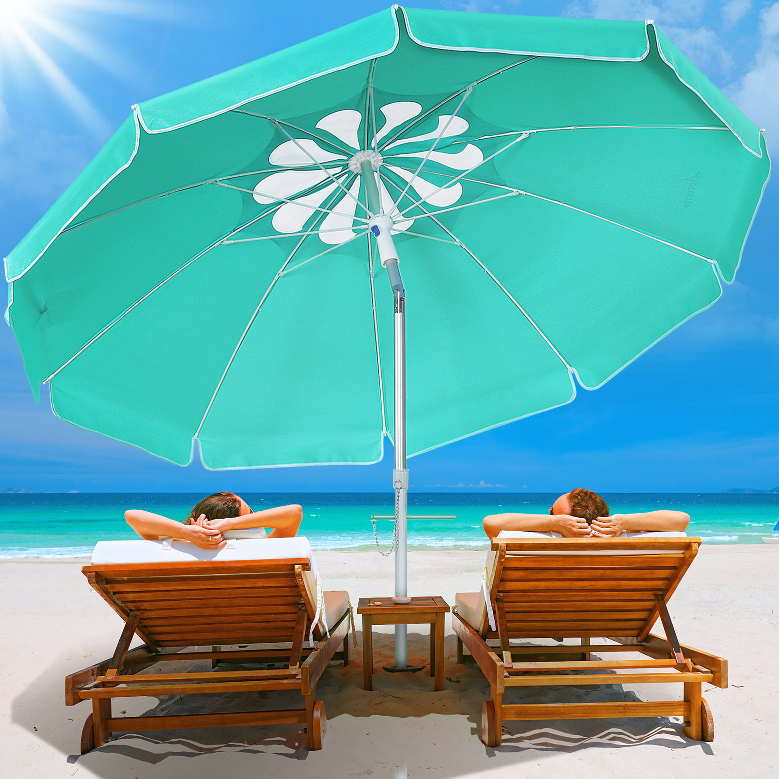 BLUE Solar Reflective UPF 50 Clamp on Fiberglass Beach Vented Umbrella 