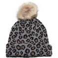 thumbnail image 4 of Women's Knit Hat Winter Leopard Warm Hat Print Fashion Pompom Ball Hat Warm Knit Beanie, Metal Gray, 4 of 5