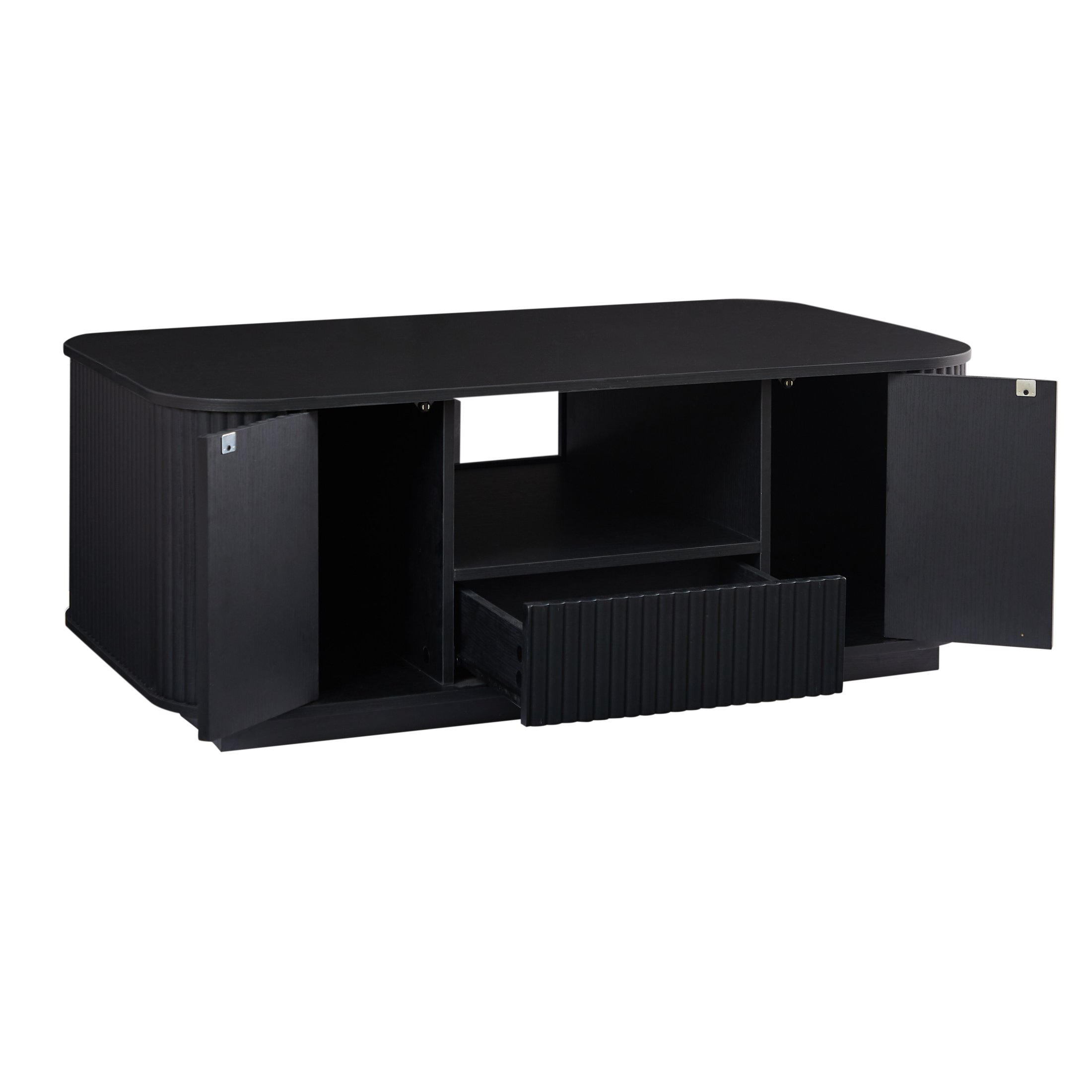Noble House Blair Oval Coffee Table, Luxury Curved Contour Center Table with Storage Drawers, for Living Room, Black