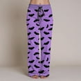 thumbnail image 4 of TTUHYWXI Halloween Pajama Pants Women Stretch Wide Leg Pj Pants High Waisted Cute Pumpkin Skull Ghost Print Pjs Palazzo Pants (Purple, L), 4 of 6