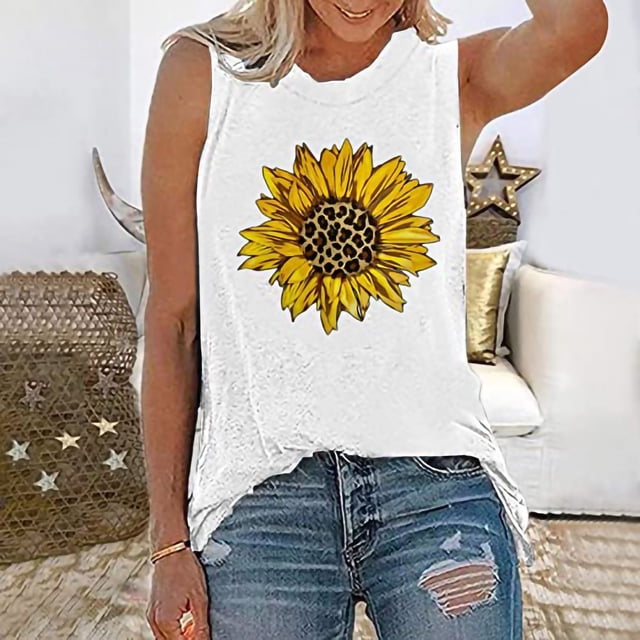 LOVZFMLL Tank Tops for Womens Tank Tops Casual Loose Fit Plus Size Sunflower Printed Tee