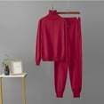 thumbnail image 3 of Efsteb Womens 2 Piece Outfits Ribbed Knit Sets Solid Casual Turtle Neck Sweatsuit Sets Wide Leg Jogger Stretch Tracksuits (Red,Free Size), 3 of 3